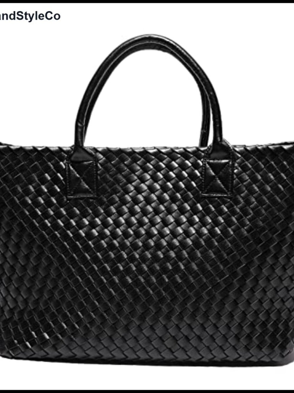 Woven Vegan Leather Tote Bag Large Capacity Shoulder Handbag